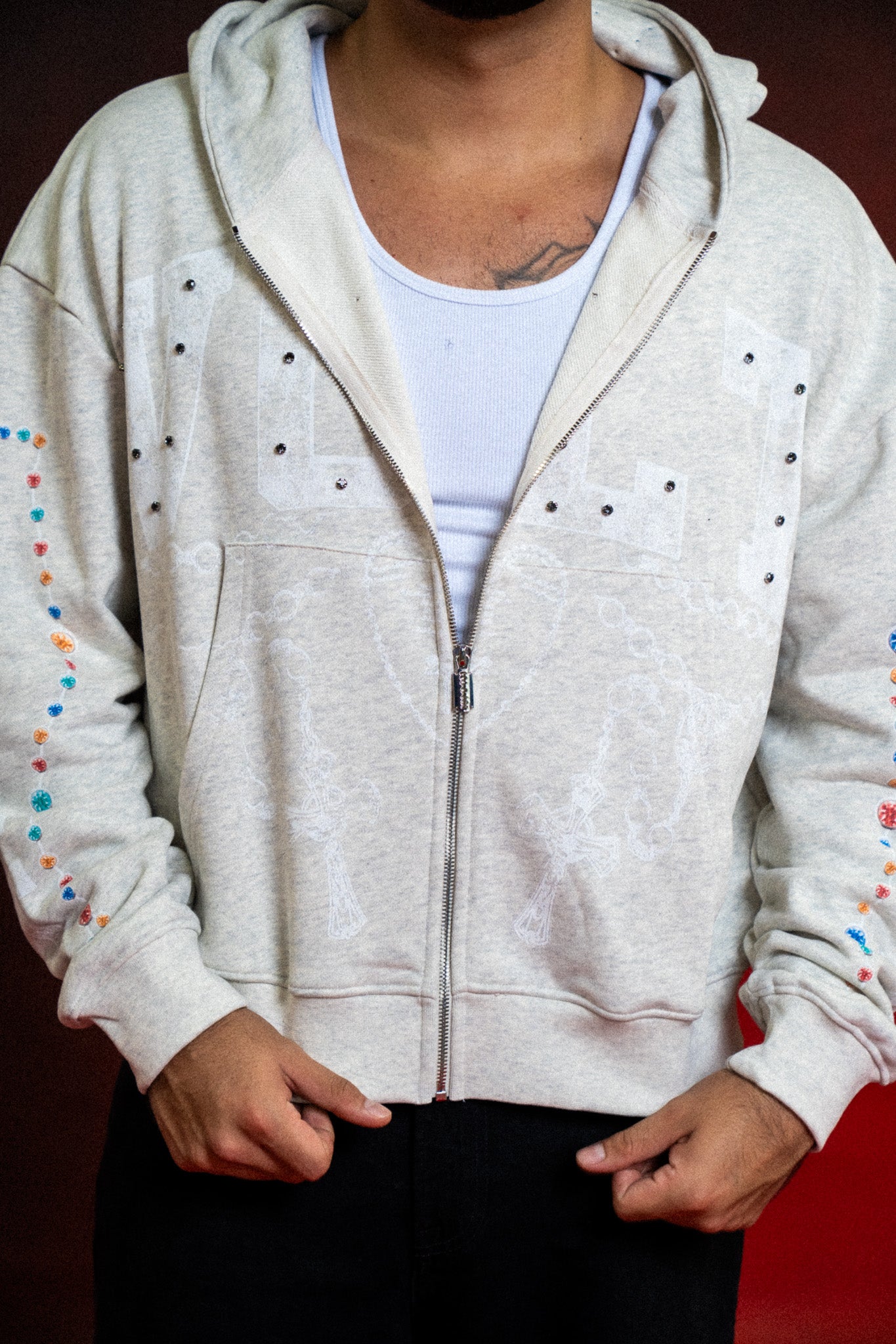 Gem Zip Up in Grey Oatmeal
