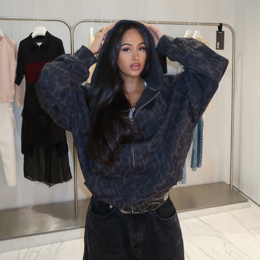 Distressed Leopard Zip Up