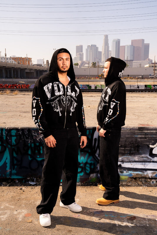 Gem Zip Up in Washed Black