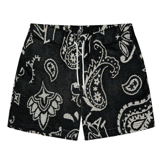 Tapestry Paisley Shorts in Black