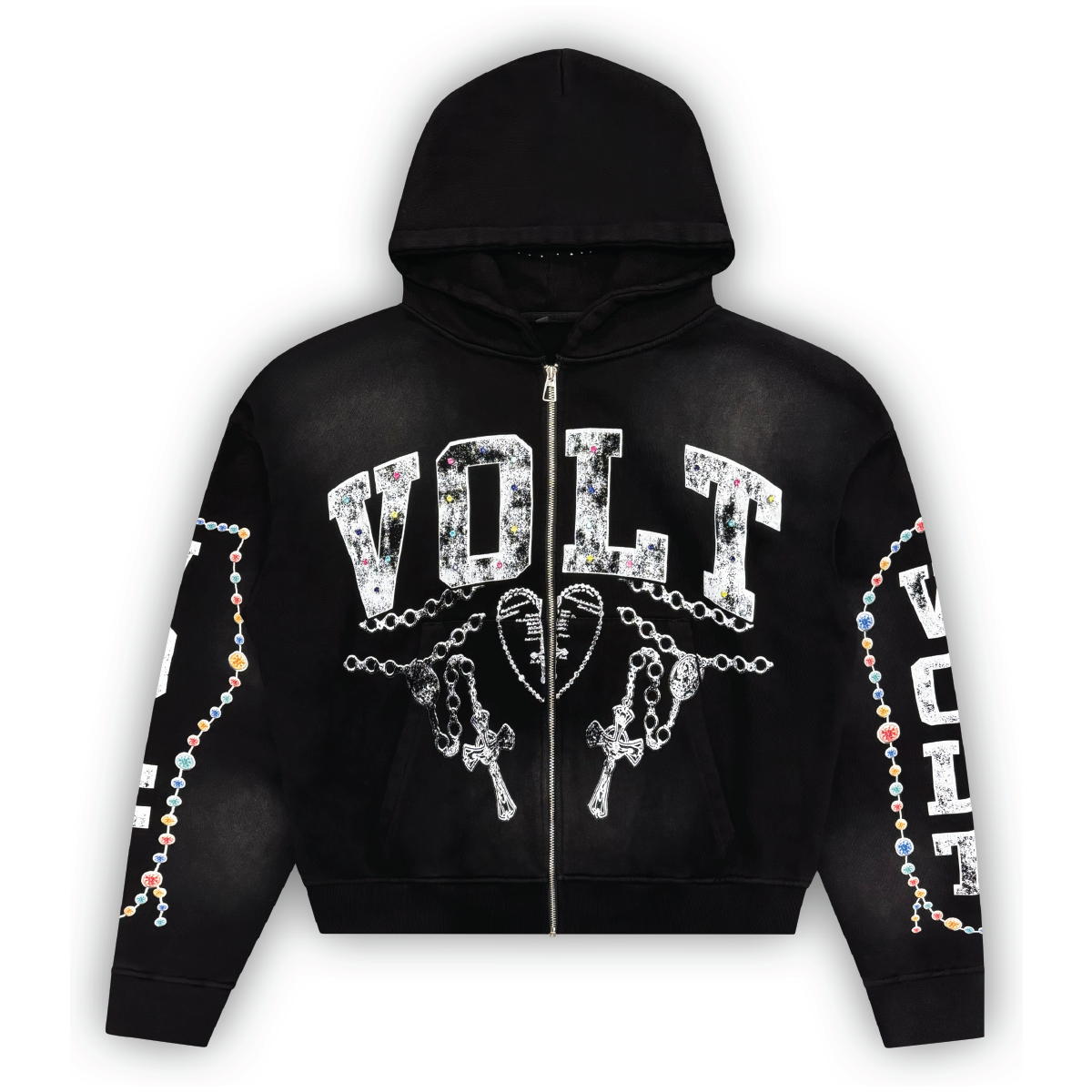 Gem Zip Up in Washed Black