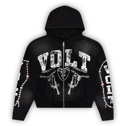 Gem Zip Up in Washed Black